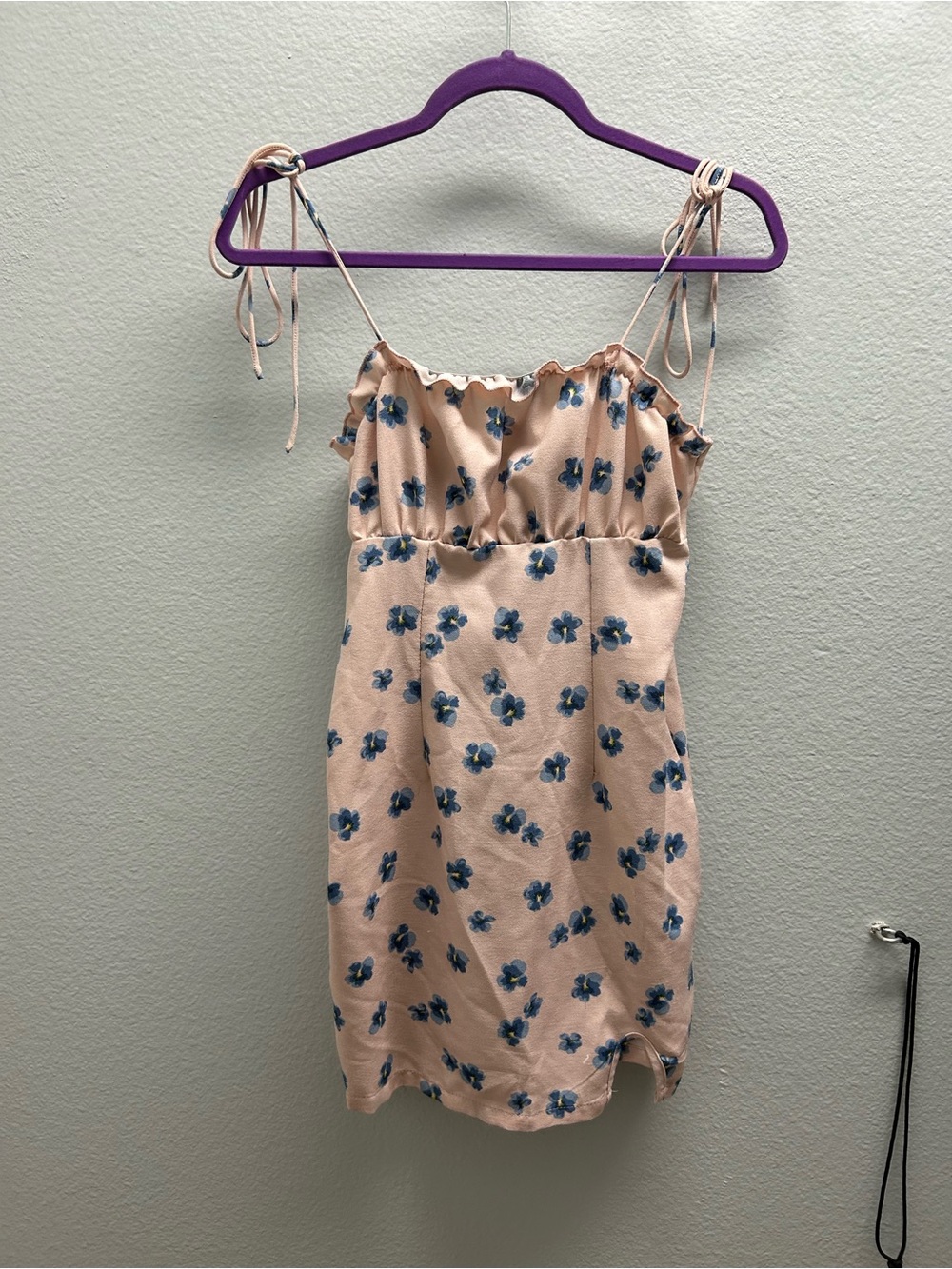 Zaful Pink Floral Mini Dress with Blue Flowers